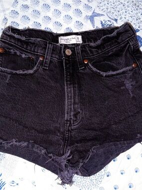 Abercrombie & Fitch Black Distressed High-Rise Denim Shorts